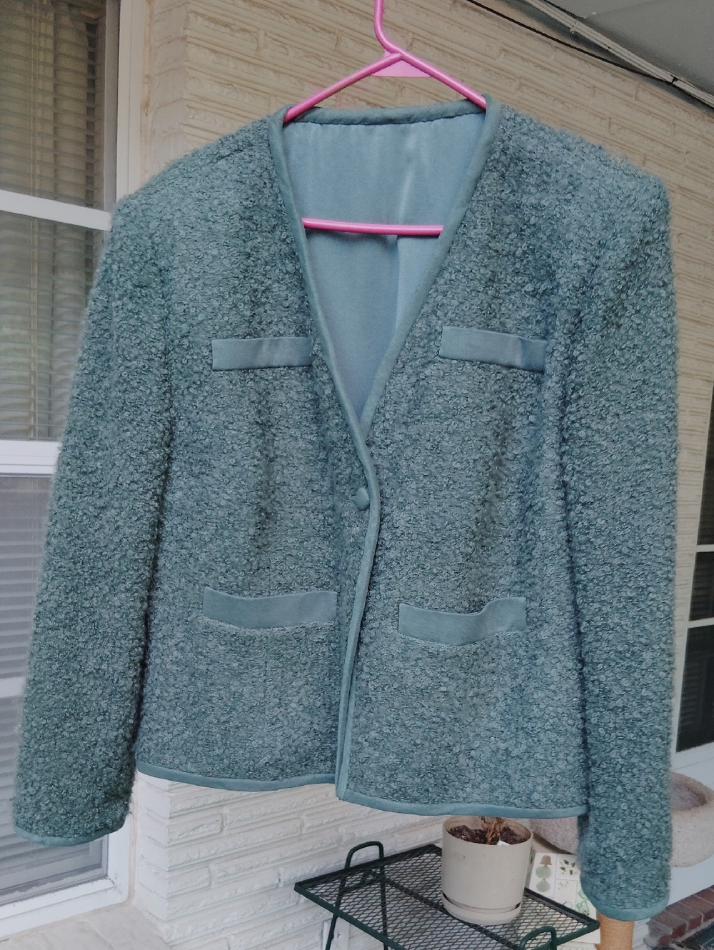 Womens Bouclé Fitted Jacket in Dusty Teal
